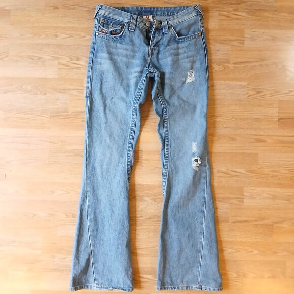 True Religion Woodstock Distressed Flare Jeans Size 29 - Picture 2 of 7